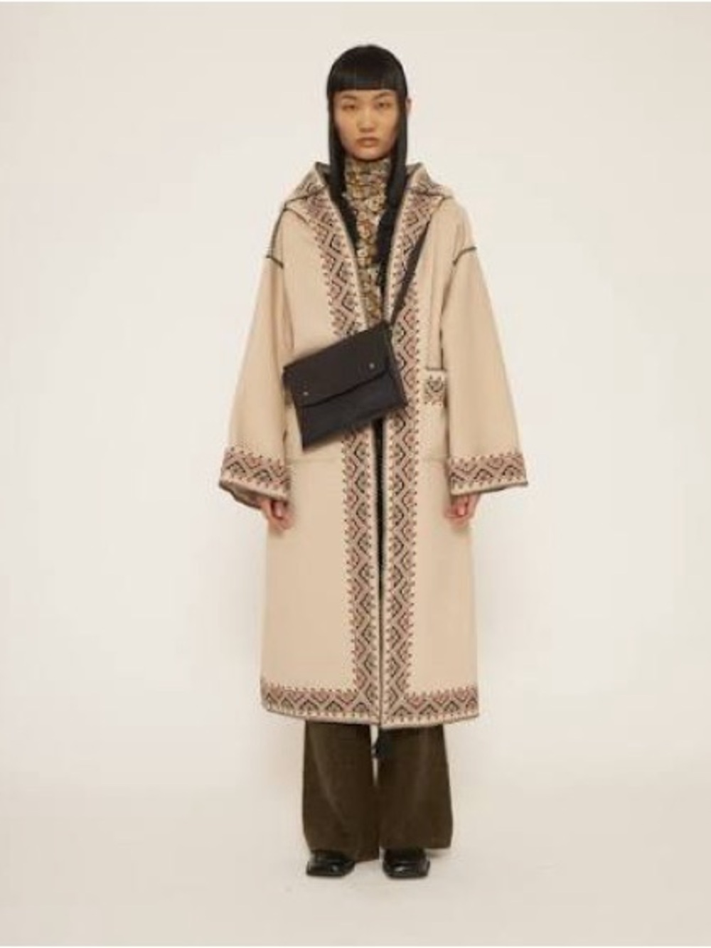 Antik Batik Condor Coat Embroidered Hooded Beige & Black Medium